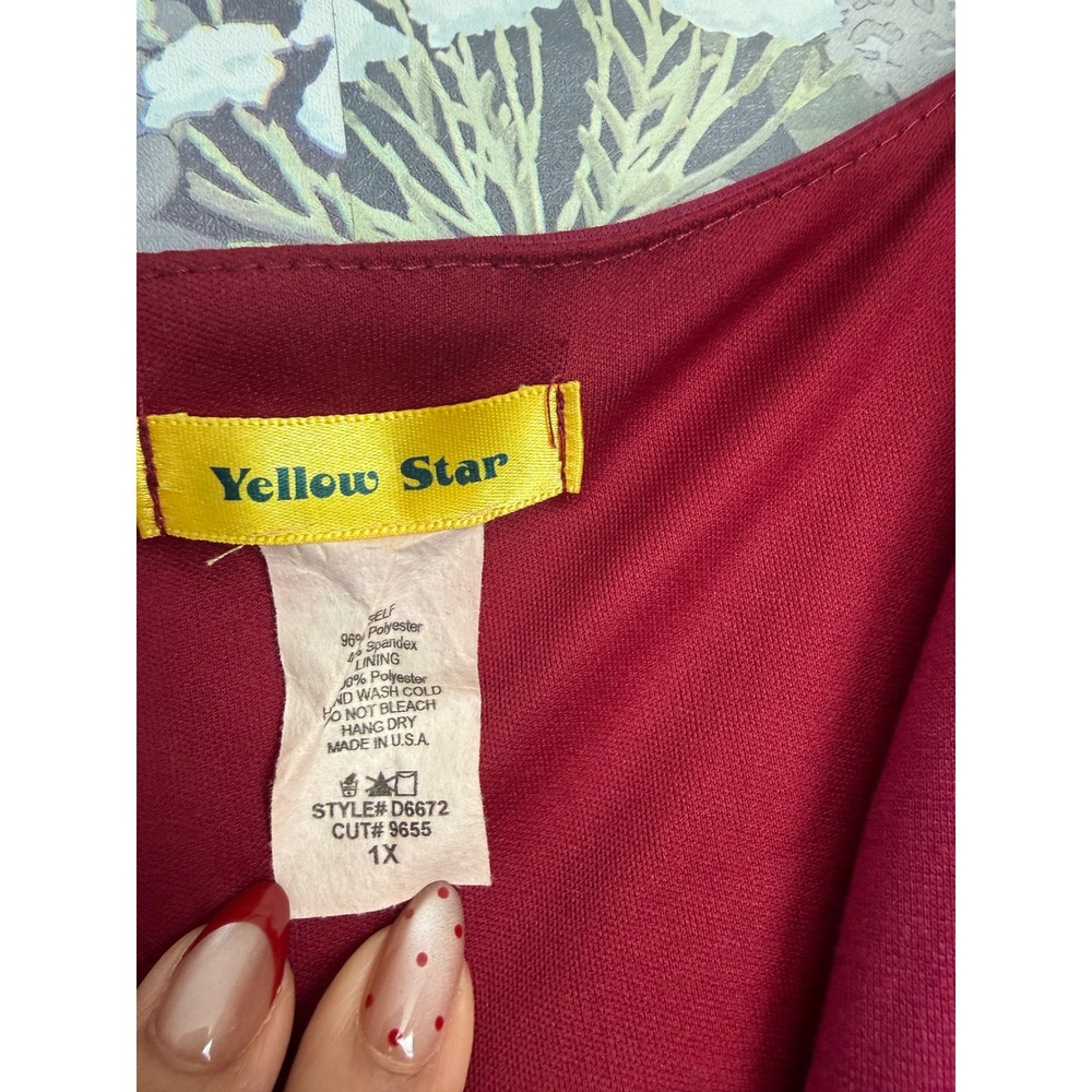 Yellow Star‎ Women's Burgundy V-Neck Cap Sleeve Pleated Midi Dress 1X - Picture 2 of 5
